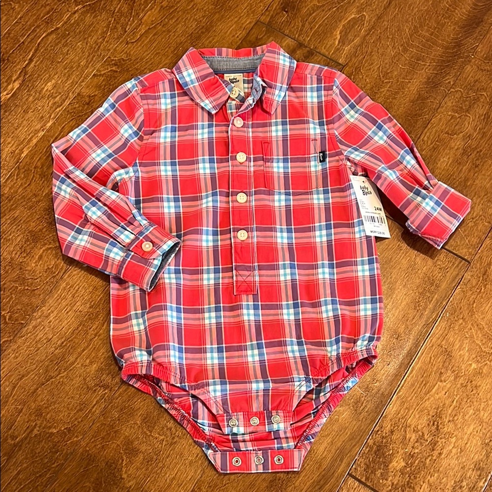 Baby b’Gosh Oshkosh B’gosh Red Plaid Baby Bodysuit, Size 24M, NWT!